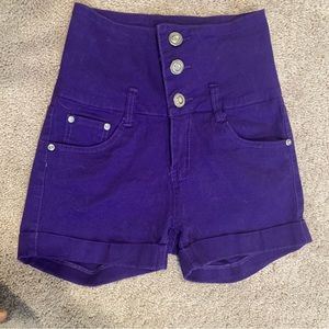 High waist three button purple jean shorts